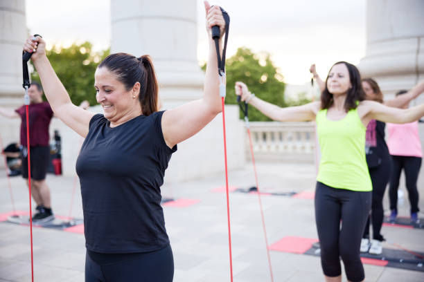 istock A strength fitness class with resistance bands. 1344040128