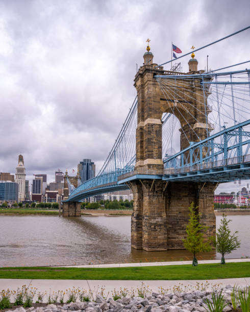 istock John A. Roebling  Suspension Bridge on the Ohio River between Covington Kentucky and Cincinnati Ohio 1344043431
