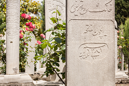 Istanbul, Turkey; May 27th 2013: Headstones in a Muslim cemetery.