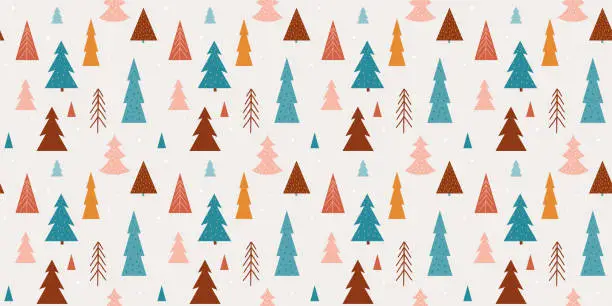 Vector illustration of Winter, Christmas seamless pattern design, Boho, Bohemian modern style