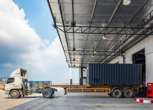 istock Truck Docking in warehouse 1344046262