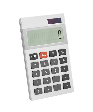 White plastic calculator isolated on white background