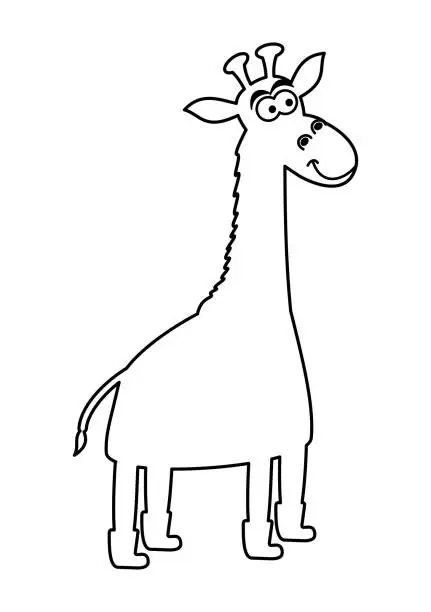 Vector illustration of Smiling giraffe with black and white boots to be colored on white background - vector