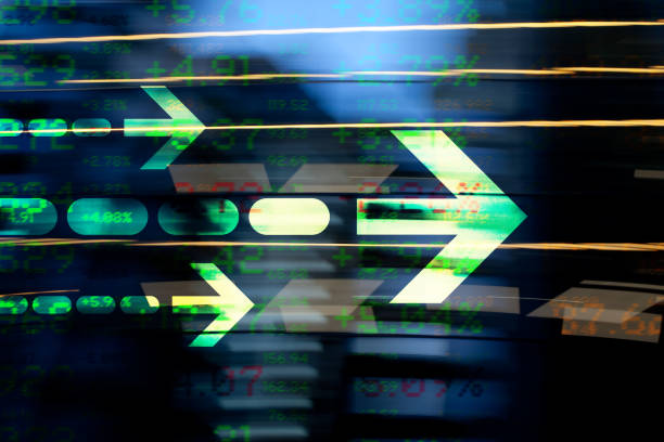 istock Finance. Arrows. Abstract office Buildings. 1344049483