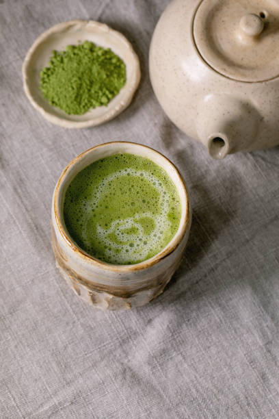 istock Traditional hot green tea matcha in ceramic cup 1344053050