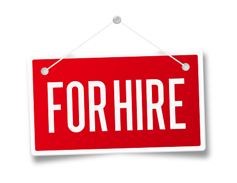 For hire hanging sign isolated on white.