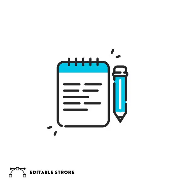 Vector illustration of Notepad Flat Line Icon with Editable Stroke