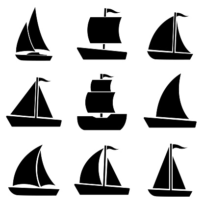 Sailboat icon, stock vector, boat logo isolated on white background
