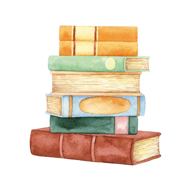 수채화 책 스택 - stacking bookstore reading book stock illustrations