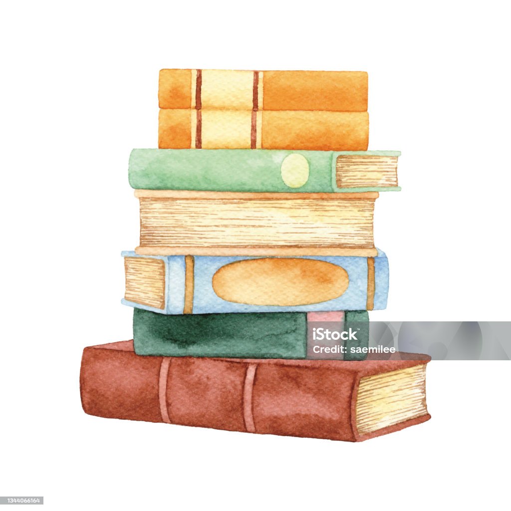 Watercolor Book Stack Stock Illustration - Download Image Now - Book,  Stack, Stacking - iStock