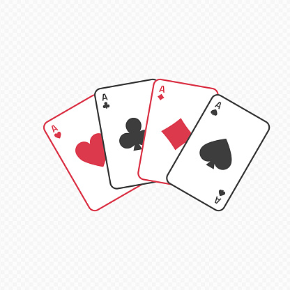 Four aces playing cards spades hearts diamonds clubs. Poker, gambling concept. Vector icon in flat style isolated on transparent background. EPS 10.
