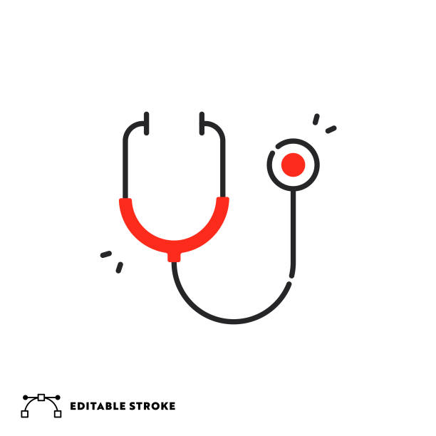 illustrations, cliparts, dessins animés et icônes de icône de ligne plate du stéthoscope avec contour modifiable - stethoscope