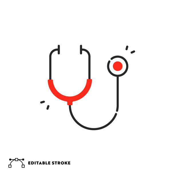 편집 가능한 스트로크가 있는 청진기 플랫 라인 아이콘 - stethoscope stock illustrations