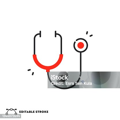 istock Stethoscope Flat Line Icon with Editable Stroke 1344073594