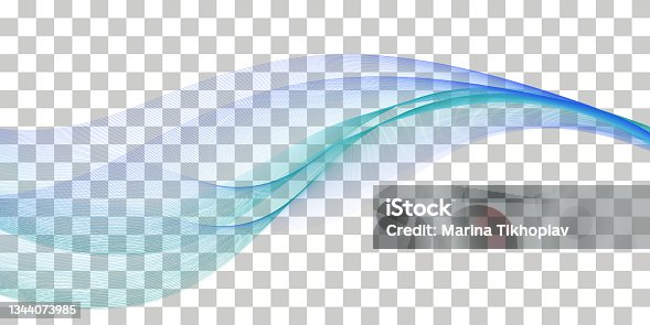 istock Wave swoosh, blue and teal color flow. Wavy swirl, sea water or air wind design, isolated on transparent background. Vector illustration 1344073985