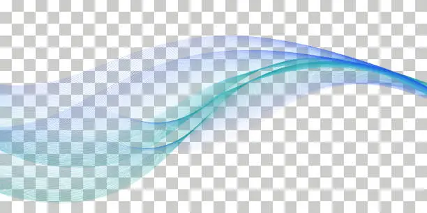 Vector illustration of Wave swoosh, blue and teal color flow. Wavy swirl, sea water or air wind design, isolated on transparent background. Vector illustration