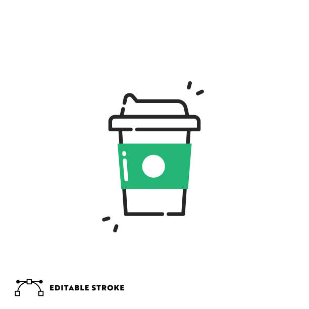 illustrations, cliparts, dessins animés et icônes de icône de ligne plate de tasse à café à emporter avec trait modifiable - coffee coffee cup take out food cup