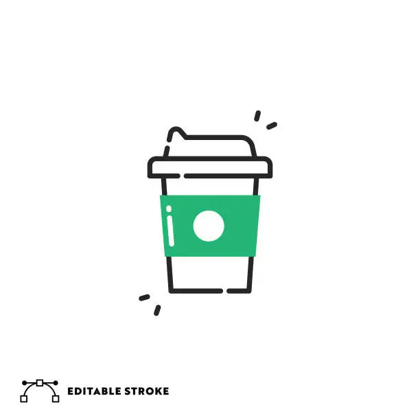 Vector illustration of Take Away Coffee Cup Flat Line Icon with Editable Stroke