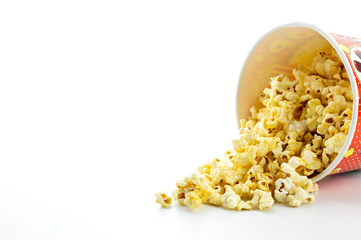 Popcorn isolated on white, studio short for movie advertiser concept