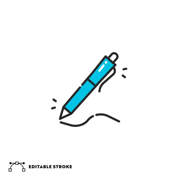 Vector illustration of Pen Flat Line Icon with Editable Stroke