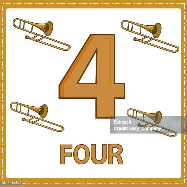 Numbers Number 4 Illustrations For Numerical Education For Young Children For The ...