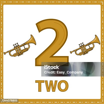 istock Illustrations for numerical education for young children. So that children can learn to count the numbers 2 and 2 trumpet as shown in the picture in the instruments category. 1344078805
