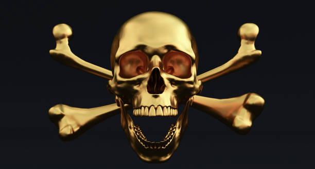 istock golden Skull and Crossbones Isolated on a black background. 1344082092