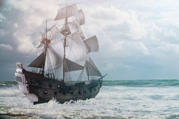 istock vintage sailing ship at sea 1344083328