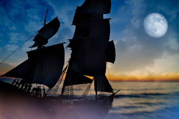 istock vintage pirate sailing ship at sea 1344083349
