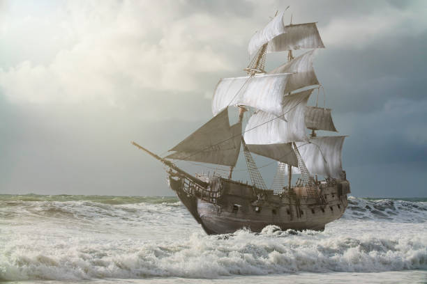 istock vintage sailing ship at sea 1344083381