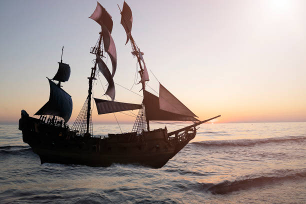istock vintage pirate sailing ship at sea 1344083481