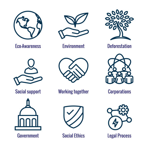 środowisko lub środowisko i polityka społeczna zestaw ikon rządu i zarządzania dla esg - social awareness symbol illustrations stock illustrations