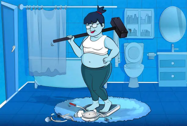 Vector illustration of Angry Fat Woman with Sledgehammer