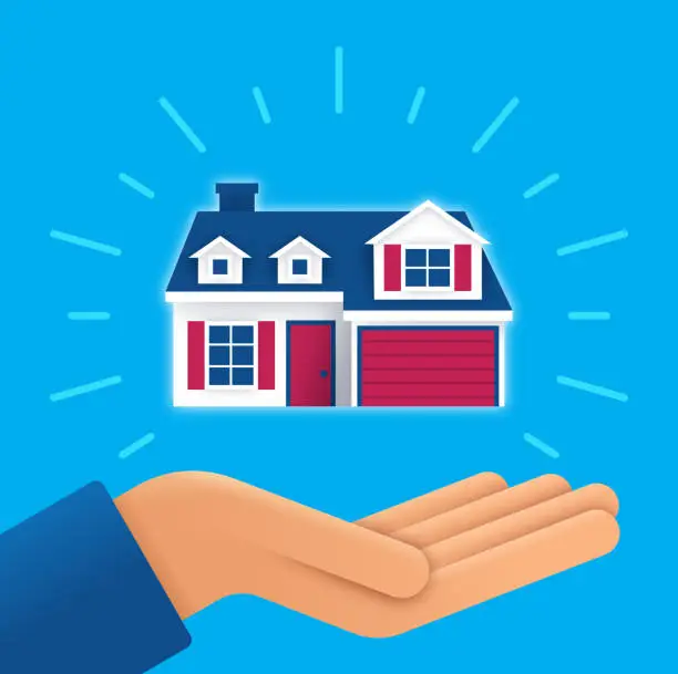 Vector illustration of Hand Holding Up a New House