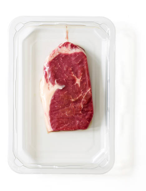 istock Raw steak packed for market isolated on white, from above 1344094196