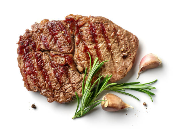 istock Grilled entrecote isolated on white, from above 1344094215