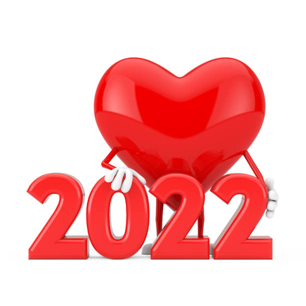 istock Red Heart Character Mascot with 2022 New Year Sign. 3d Rendering 1344096967