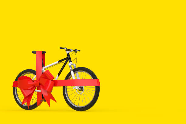 istock Black and White Mountain Bike with Red Ribbon as Gift. 3d Rendering 1344097198