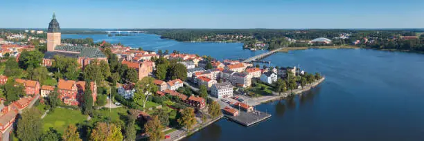 Aerial view of the town Strängnäs on the shore of lake Mälaren in Södermanland, Sweden.