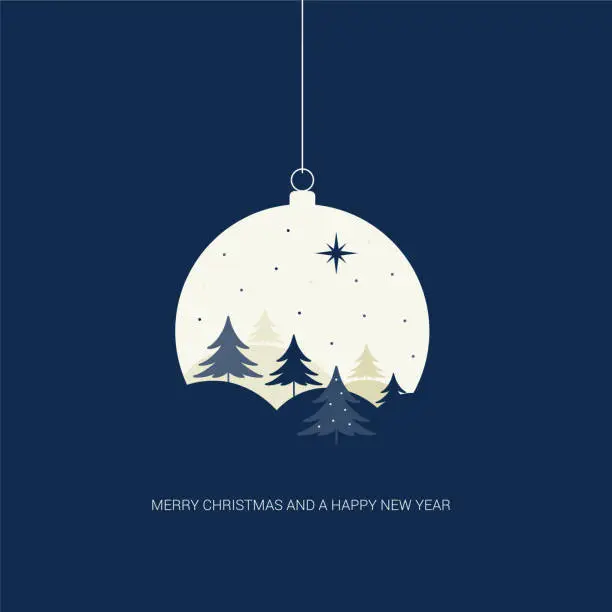 Vector illustration of Double Exposure Christmas Card - Round Hanging Ornaments