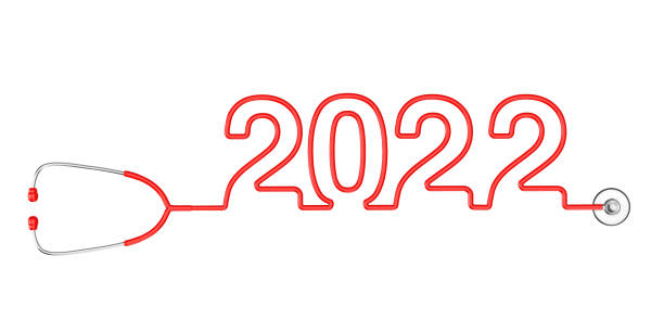 istock Red Stethoscope Tubing Forming New 2022 Year Sign. 3d Rendering 1344099061