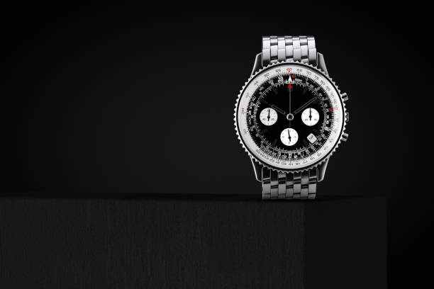 istock Luxury Classic Analog Men's Wrist Silver Watch over Cube. 3d Rendering 1344099276