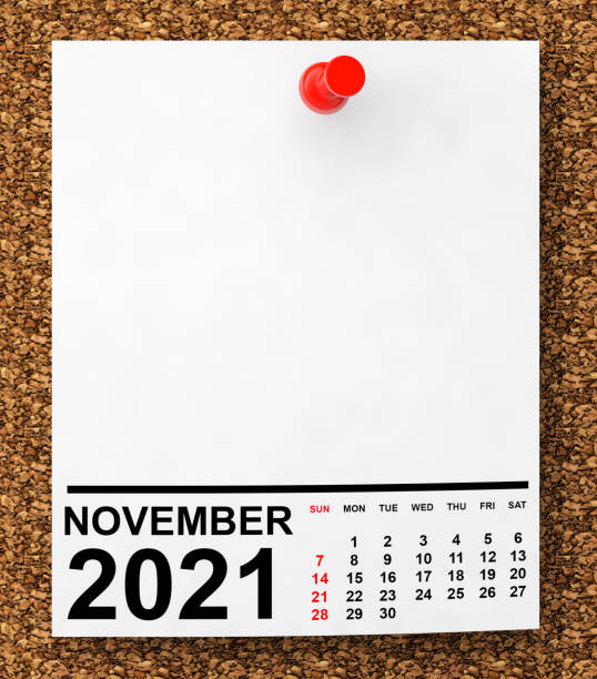 istock Calendar November 2021 on Blank Note Paper. 3d Rendering 1344099488