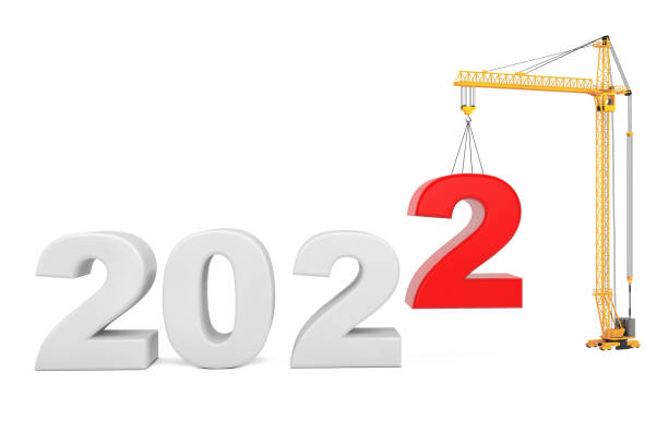 istock Build the Future Concept. Tower Crane with 2022 Year Sign. 3d Rendering 1344099555