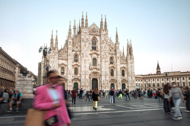 istock Duomo square in Milan crowded at sunset 1344101968