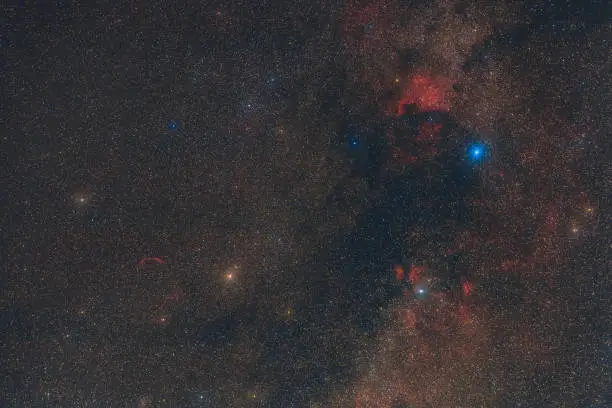 Bright stars, the Milky Way, and nebulae in the constellation cygnus photographed from Mannheim in Germany.