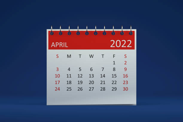 istock 2022 April Calendar on Blue Background 1344104805