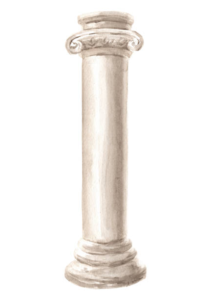 klasyczna kolumna z antycznego marmuru, ręcznie rysowana ilustracja akwarelowa, izolowana na białym tle - stability architecture roman decoration stock illustrations