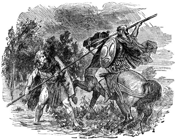 istock Saxon Warrior Fighting a Roman Soldier - 6th Century 1344108665