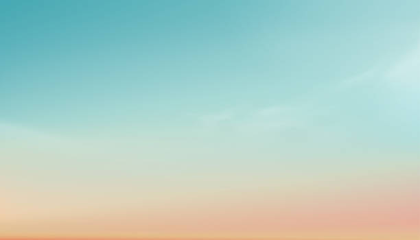 파셀 스카이 블루, 오렌지, 복숭아, 밝은 녹색 배경, 저녁에 일몰과 극적인 황혼 풍경, 4 시즌 배경에 대한 햇빛의 아침 배너에 벡터 수평선 일출 - autumn backgrounds dawn dusk stock illustrations